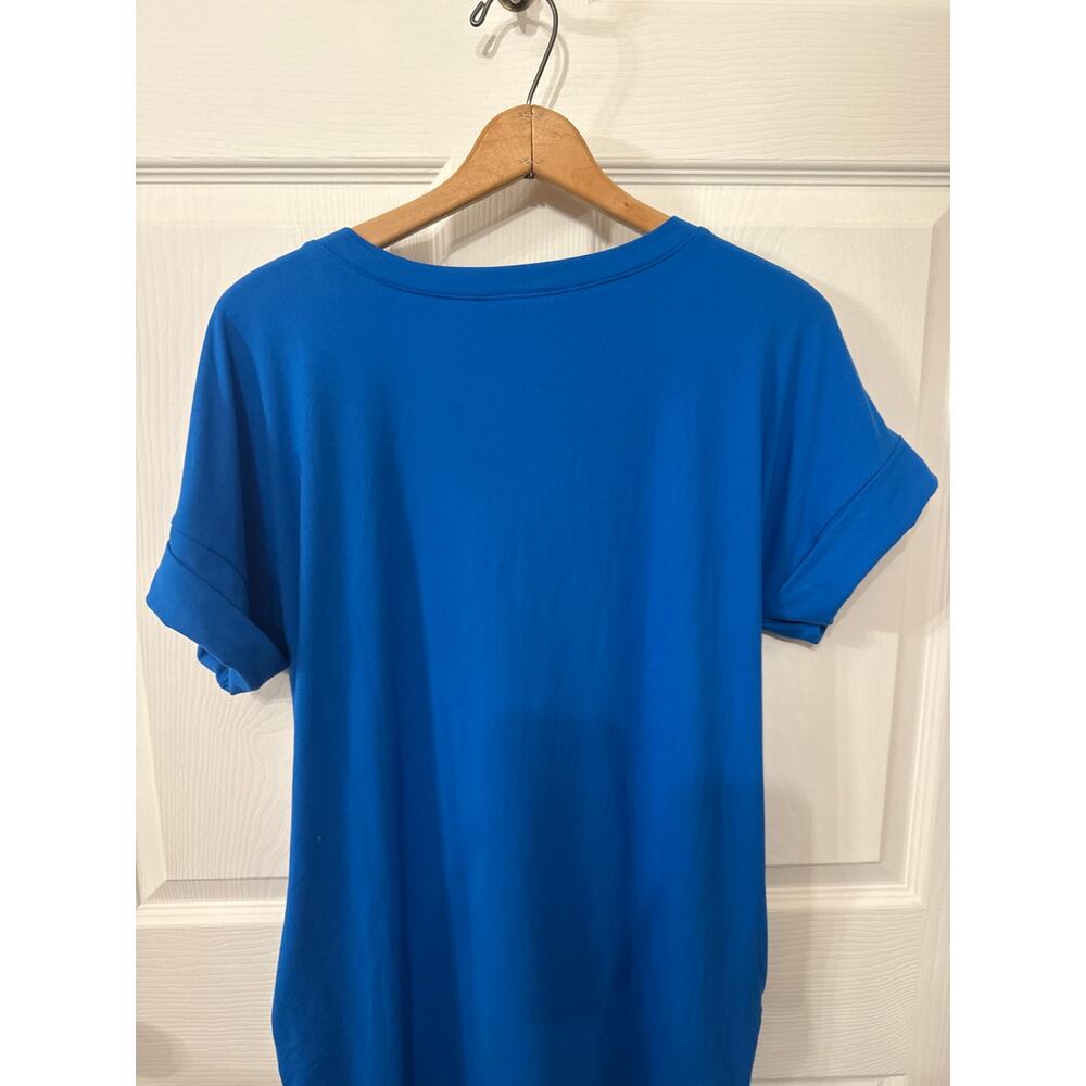 Zenana Women's Small Blue Brushed V Neck T Shirt Dress Rolled Sleeve Stretch - Picture 8 of 8